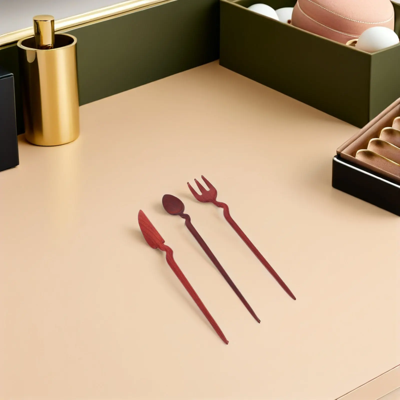 

3Pcs Vintage Wooden Hair Chopsticks Hairpins Tableware Shape Accessories for Women Stylish Updo Chignon Hair Tools