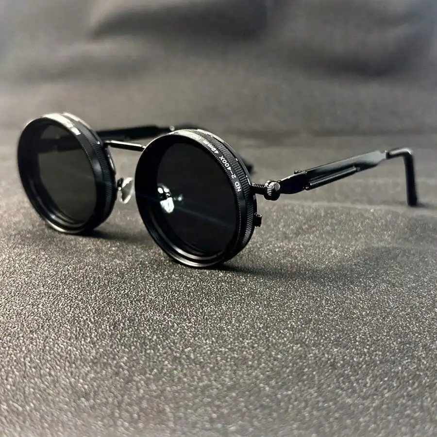 Men's Retro Spandex Style Rotating Sunglasses - Adjustable Brightness Steampunk Style Alloy Frame, Black And Gray Gradient Lenses, Travel And Fashion Accessories, Sunglasses, Party Sunglasses, Suitable For Bohemian Style Sunglasses