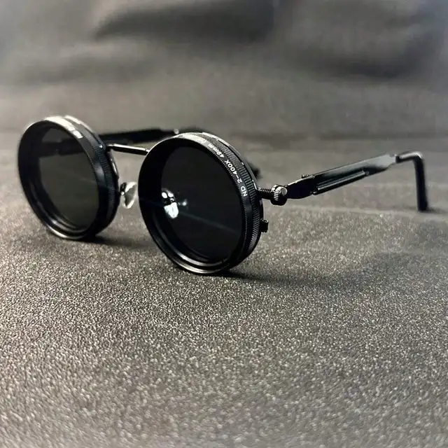 Men's Retro Spandex Style Rotating Sunglasses - Adjustable Brightness Steampunk Style Alloy Frame, Black And Gray Gradient Lenses, Travel And Fashion Accessories, Sunglasses, Party Sunglasses, Suitable For Bohemian Style Sunglasses