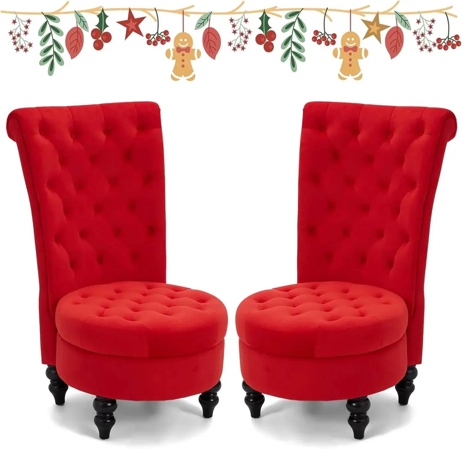 طقم كراسي عرش ملكي مكون من قطعتين لغرفة المعيشة، كرسي بظهر مرتفع بدون أزرار مع مقعد أكبر مقاس 24.6 بوصة #6