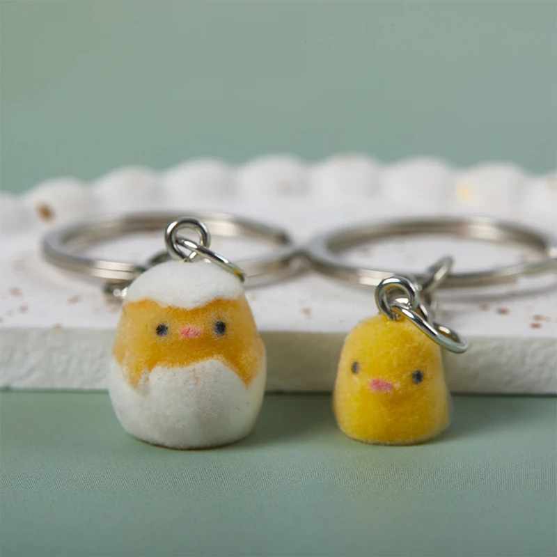 1PC 3D Cartoon Flocking Chick Keychain Chick Key Ring Animal Key Chains Souvenir Gifts For Women Men Car Keys DIY Jewelry