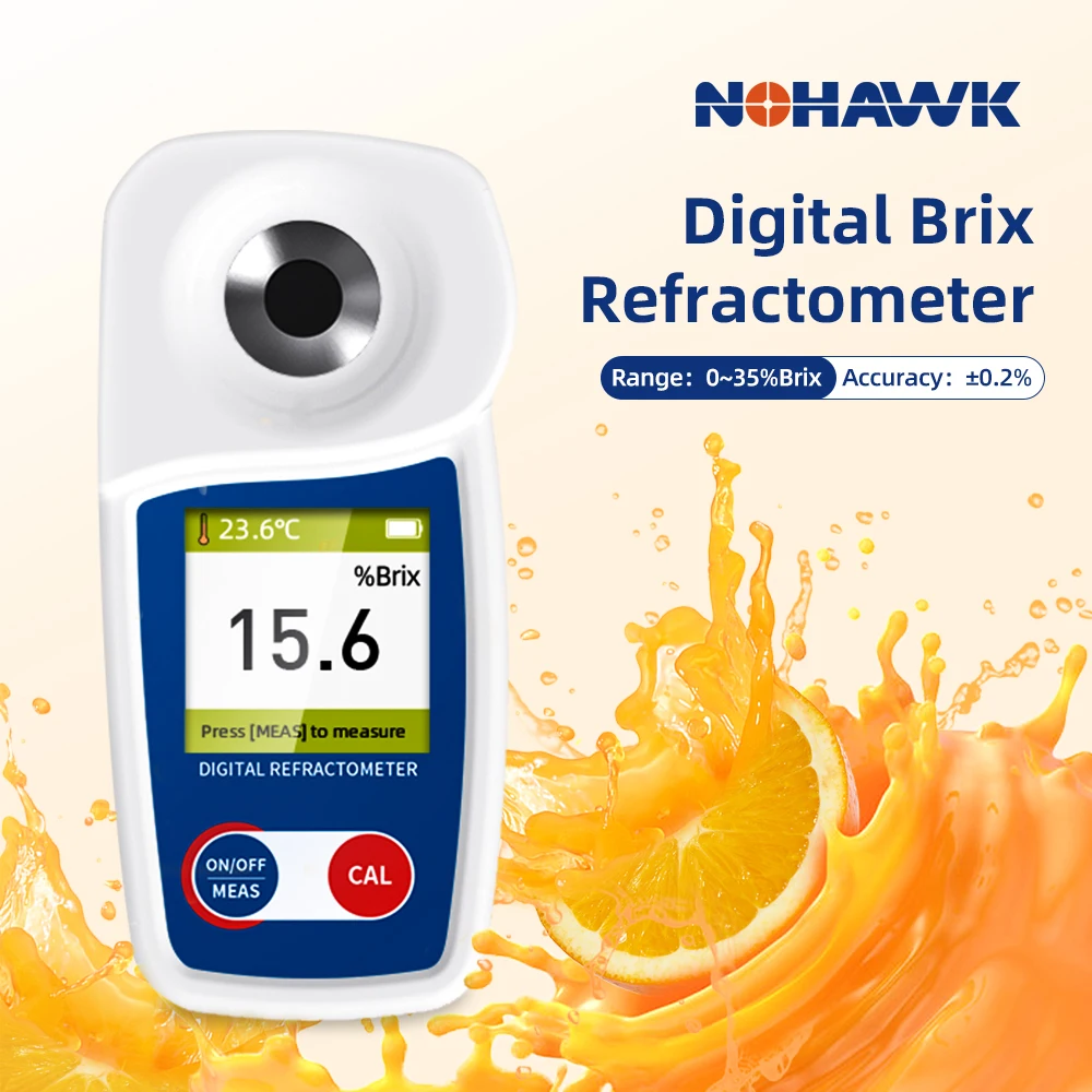 NOHAWK Digital Sugar Refractometer Brix Automatic with LCD 0-35% Range ±0.2% Accuracy for Measuring Fruit Coffee Juice Sugar