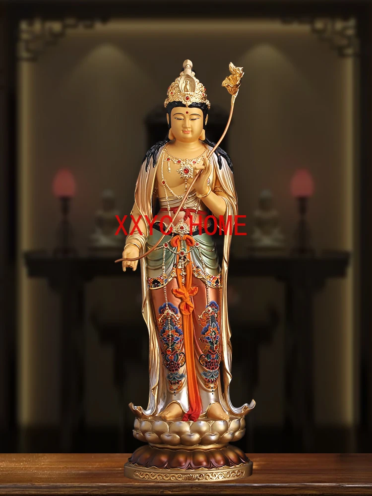 Hand Painting Statue Decoration Avalokitesvara Offering Home Amitabha Buddha Standing Statue