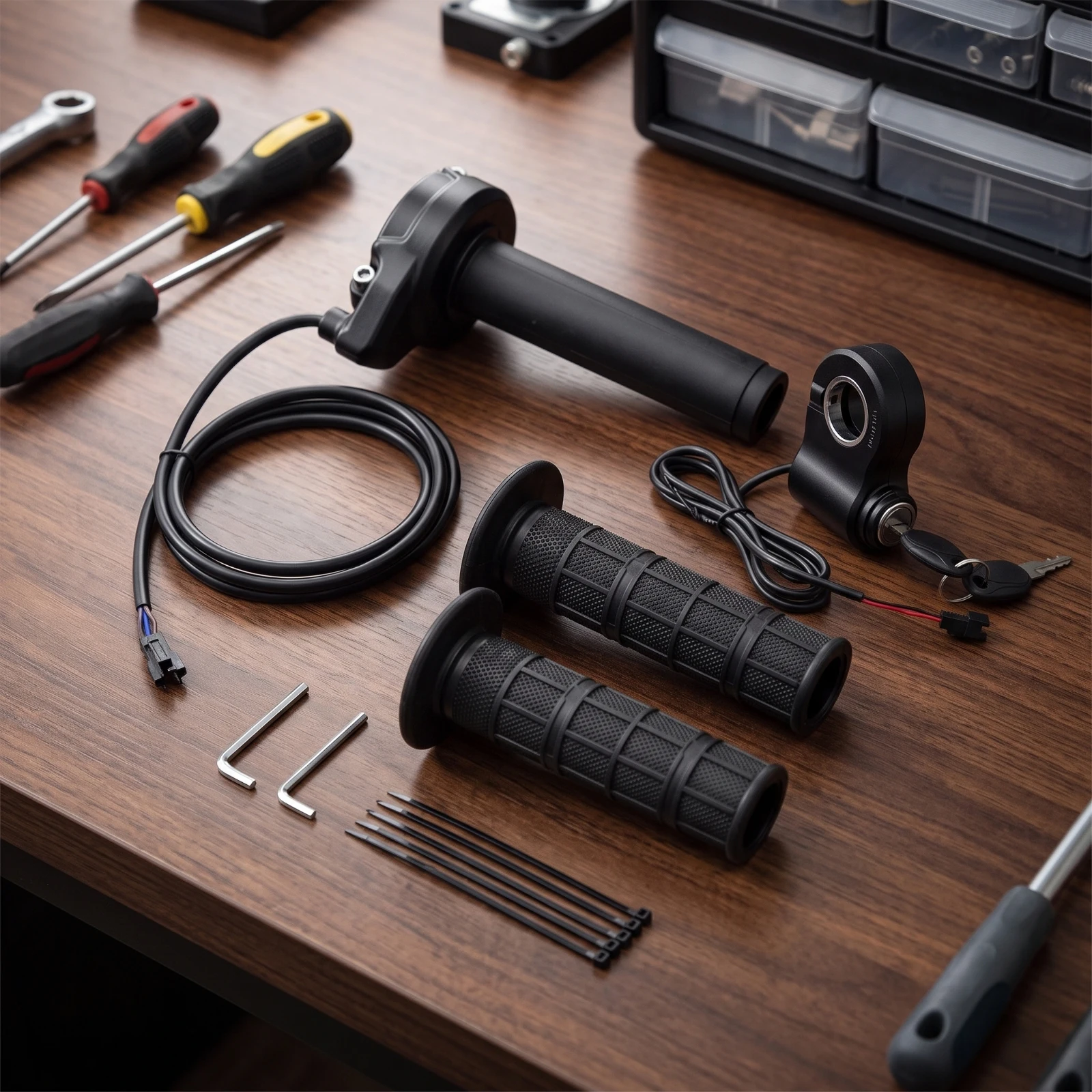 Twist Throttle with Keys Electric Throttle Grip Set with Key Textured Universal for Riders, off-Road, DIY Builds