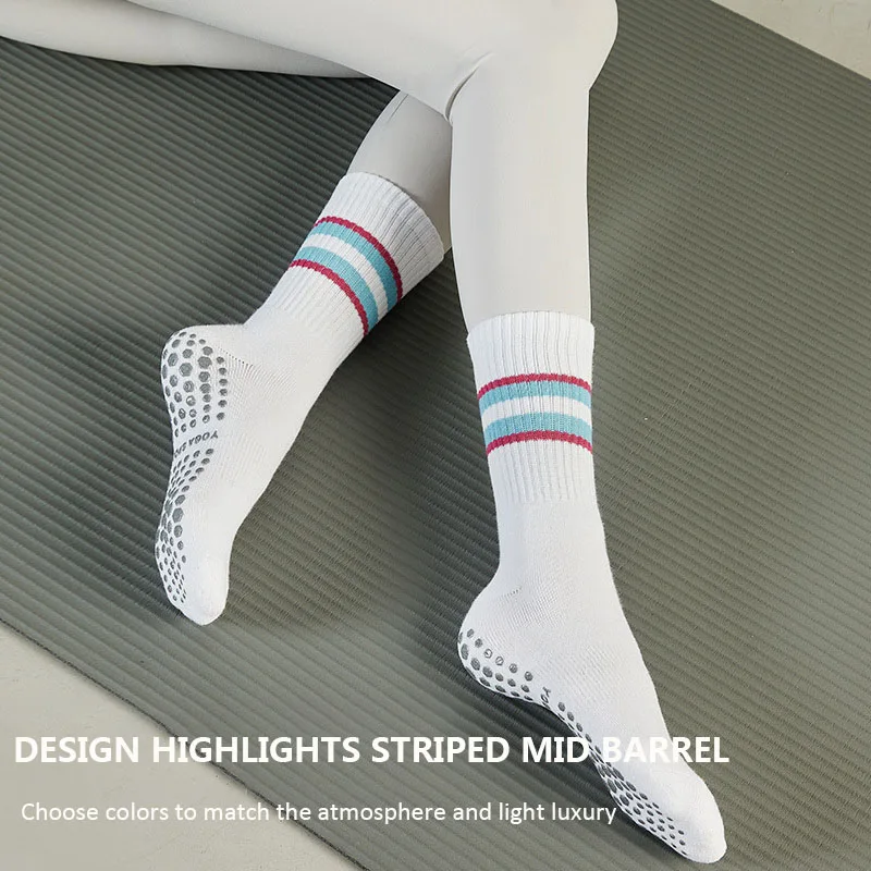 GYMIGO Thin Women Yoga socks Autumn And Winter Non-slip Pilates Socks Women Sports Socks Cotton Striped Fitness Skipping Socks