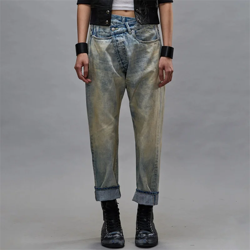 

Women's pants New autumn 2024 vintage washed pure cotton Women's jeans Asymmetric slim fit low waist pencil pants y2k Trousers