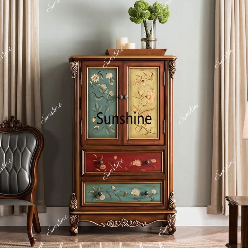 solid wood premium sense chest cabinet high style with door drawer bookcase entrance retro TV side