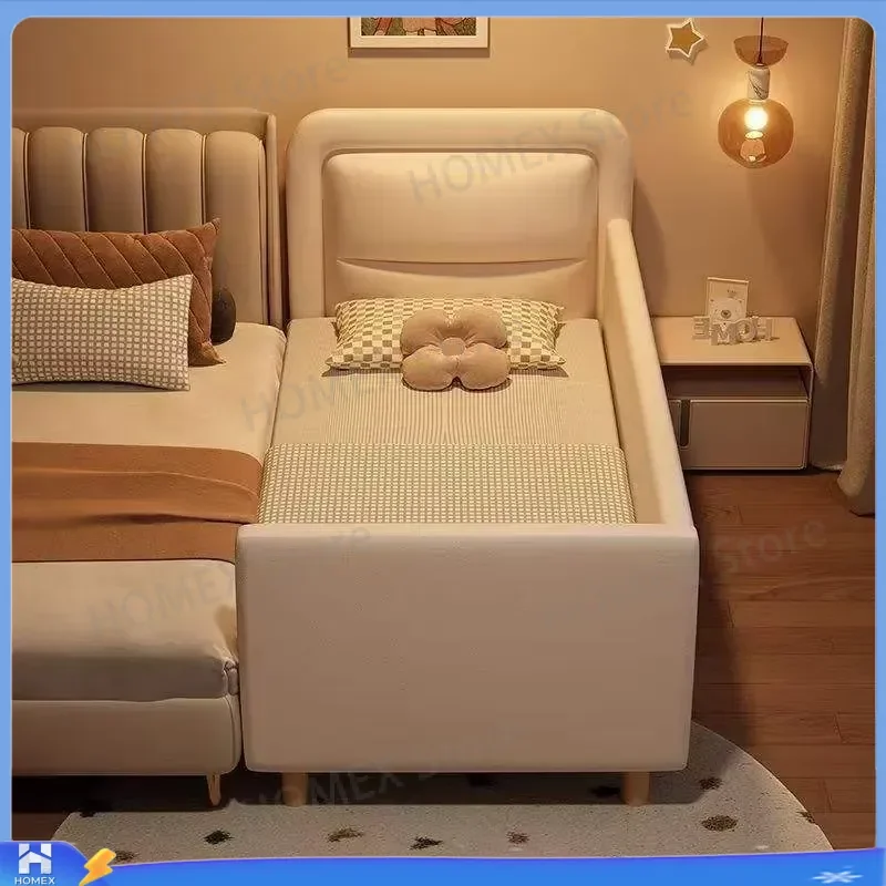 Solid Wood Spliced Bed Frame with Guardrail Widened Single to Double King Size Customizable Extension Side Bed for Kids