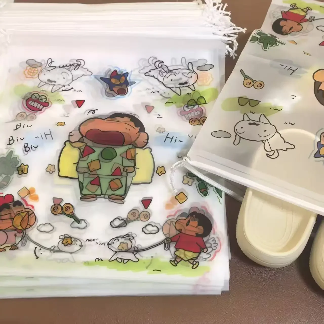 Crayon Shin‑chan Drawstring Shoe Bag Portable Waterproof Travel Storage Pouch Luggage Organizer Shoes Clothes Sorting Pouch view 5