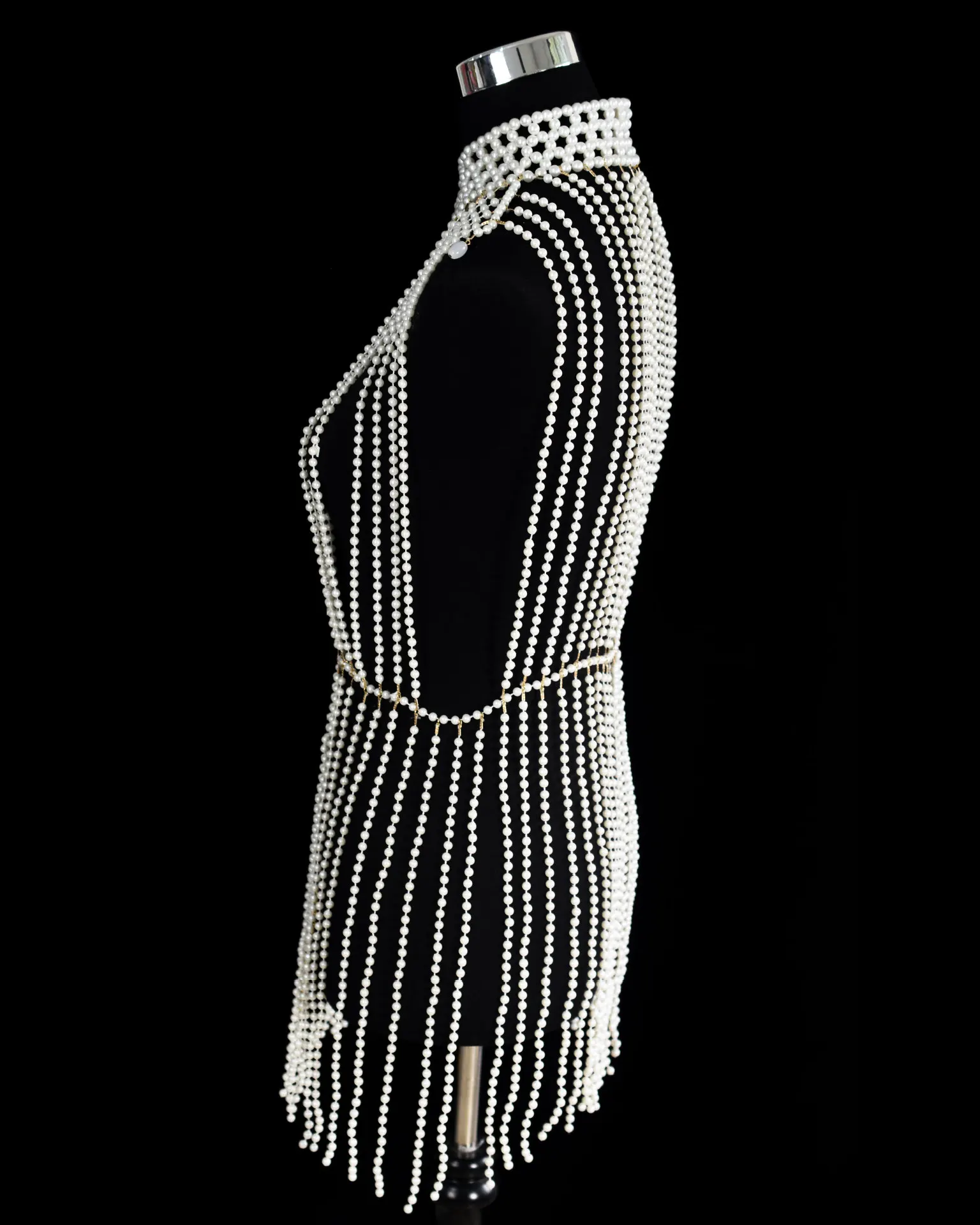 2024 Sexy long imitation pearl body chain Fashion fringe dress Bra waist chain