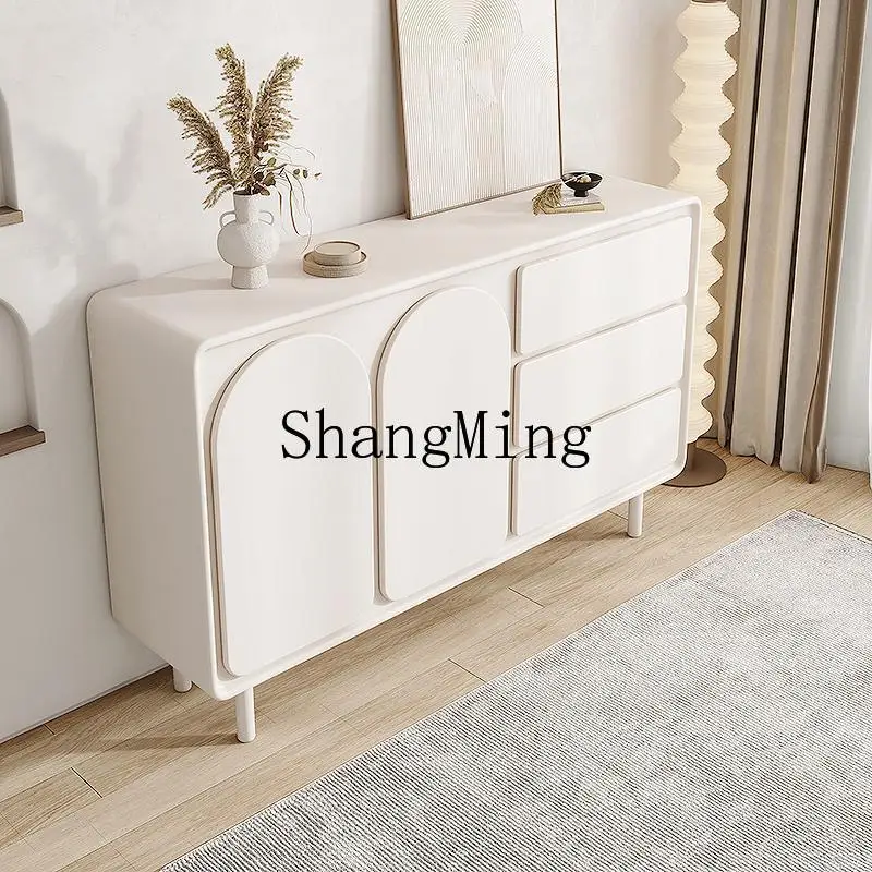 

WYX solid wood cream wind white wall integrated cabinet locker household storage tea cabinet