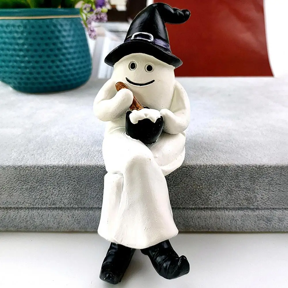 Ghost Figurine Spooky Halloween Ghost Ornaments Resin Figurines for Home Office Decor Cute Sweeping for Halloween for Office