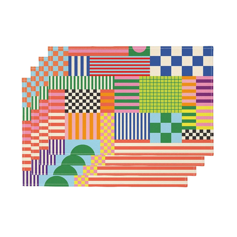 4pcs Colorful Geometric Patchwork Placemat Linen Modern Abstract Table Mat Kitchen Dining Decor Vibrant Artistic Design
