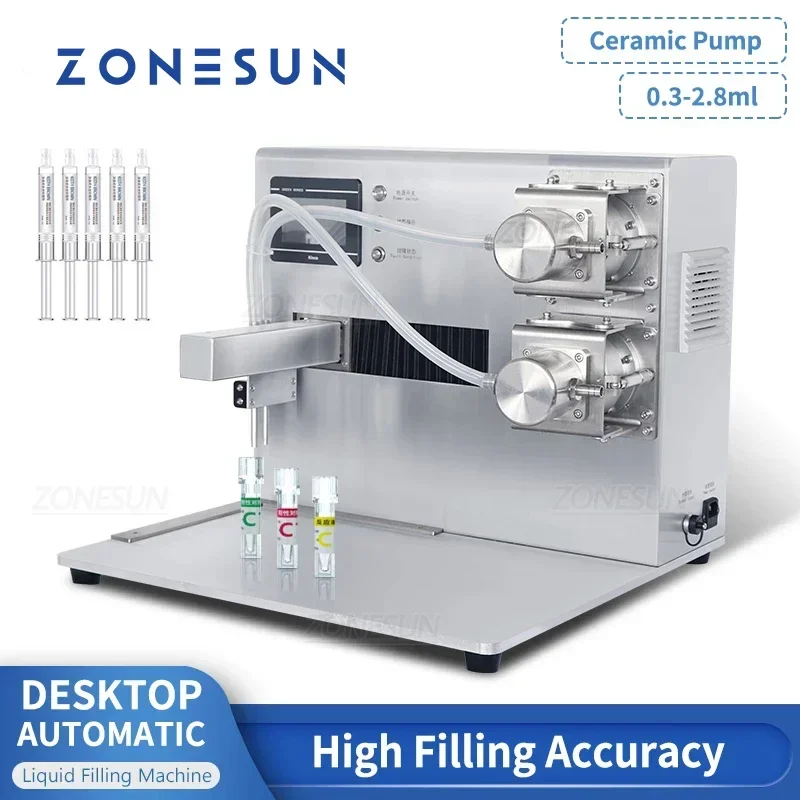 ZONESUN Doppelkopf-Flüssigkeitsfüllmaschine für chemische Reagenz, kleine Dosis-Keramikpumpe