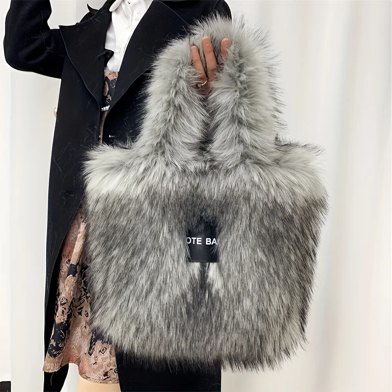 fashion faux fur women handbags designer letters imation raccoon wool shoulder crossbody bags long plush tote bag