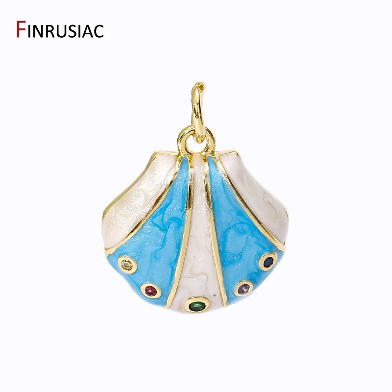 Trendy 18K Gold Plated Brass Zircon Crocodile Pendants,Enamel Shell Bee Charms For DIY Fashion Necklace Making Accessories