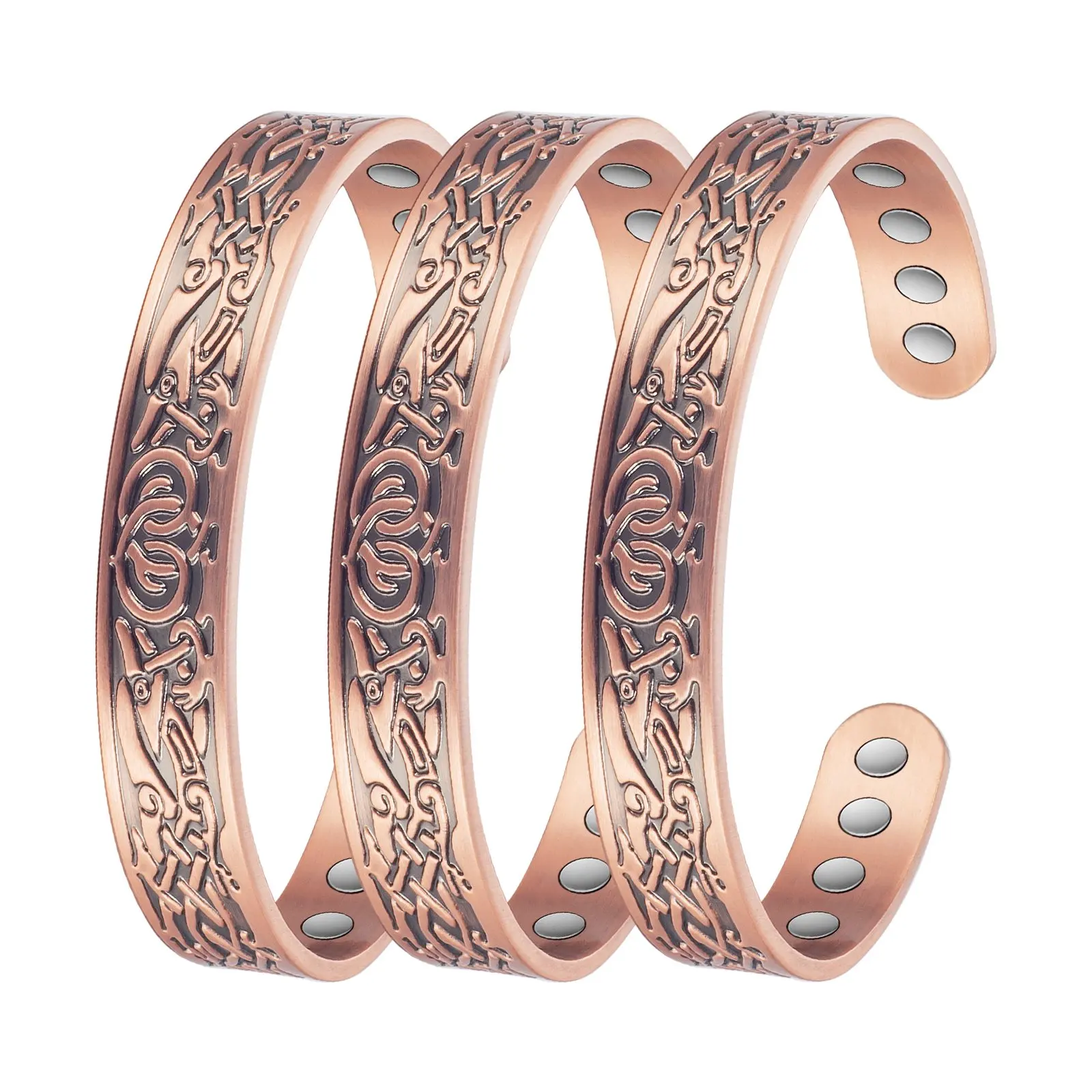 

Wollet Pure Copper Bracelets for Women Men, Celtic Magnetic Bangle with Magnets Jewelry 6.5''