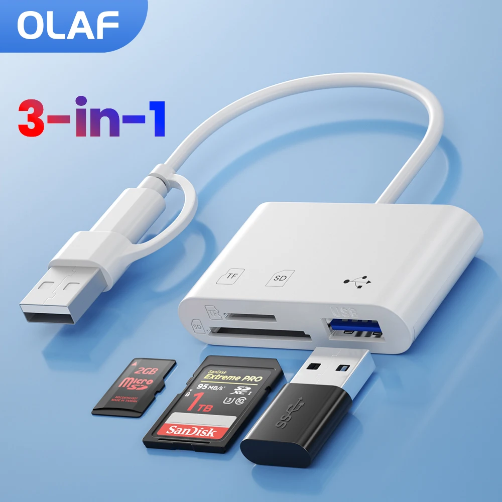 3-in-1 Multifunctional Card Reader USB/Type C To SD TF Memory Card Reader USB Type C OTG Converter for PC Laptop Assessories