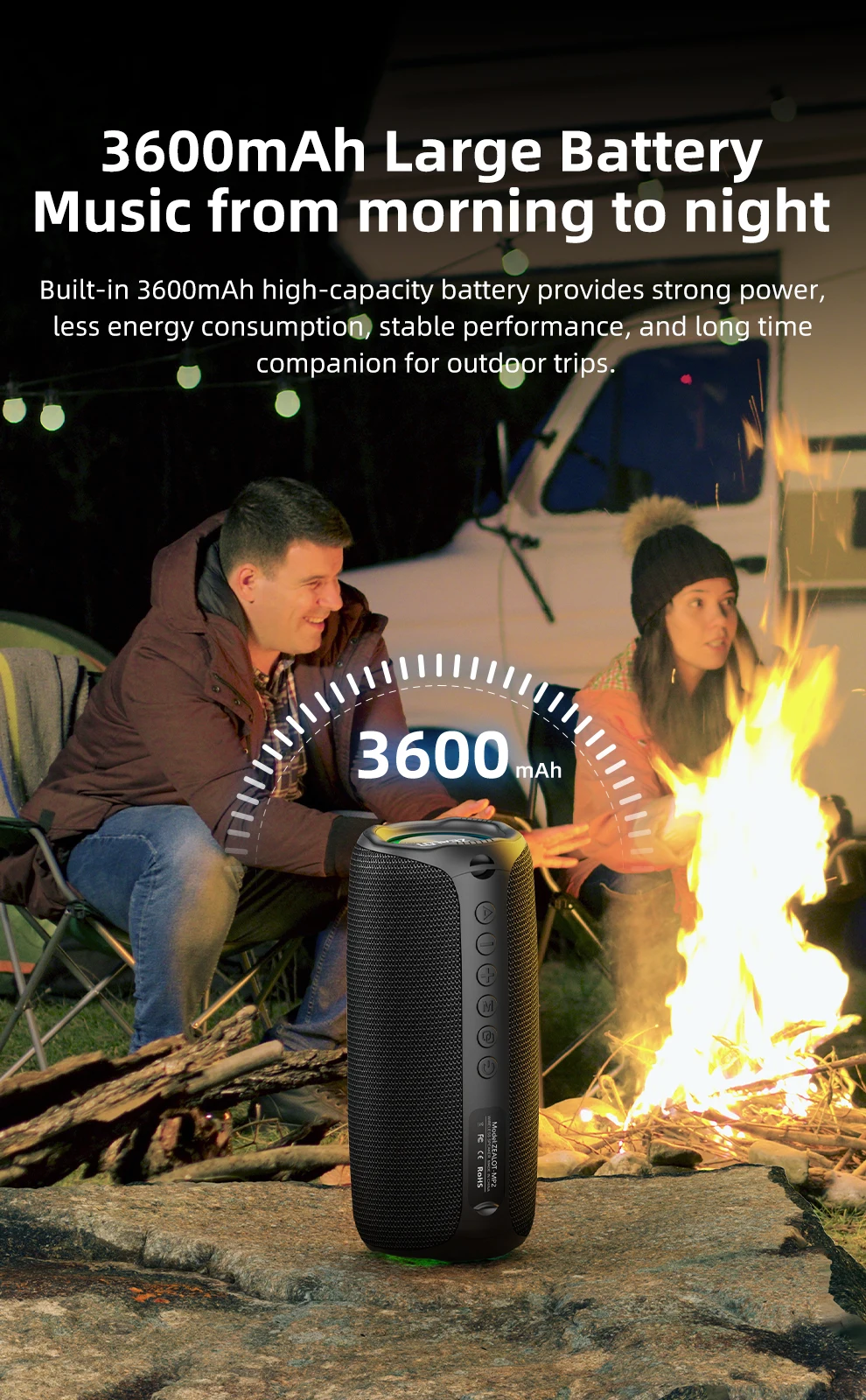 Zealot-MP2 Bluetooth-Lautsprecher, ultra-portabel, bis zu 15 Stunden Spielzeit, IP65 wasserdicht und staubdicht, kraftvoller Klang für den Außenbereich. – Detail 6