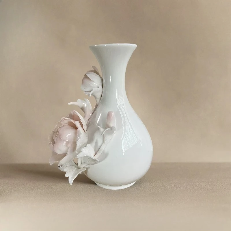 Grade sense intangible cultural heritage handmade pinched flower pink peony ceramic vase gift gift housewarming gift