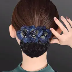 Mesh Flower Bowknot Crochet Bun Net, Grampo de cabelo para mamãe, Luz Attendant Nurses, Acessórios para cabelo para mulheres, Novo Presente Snood