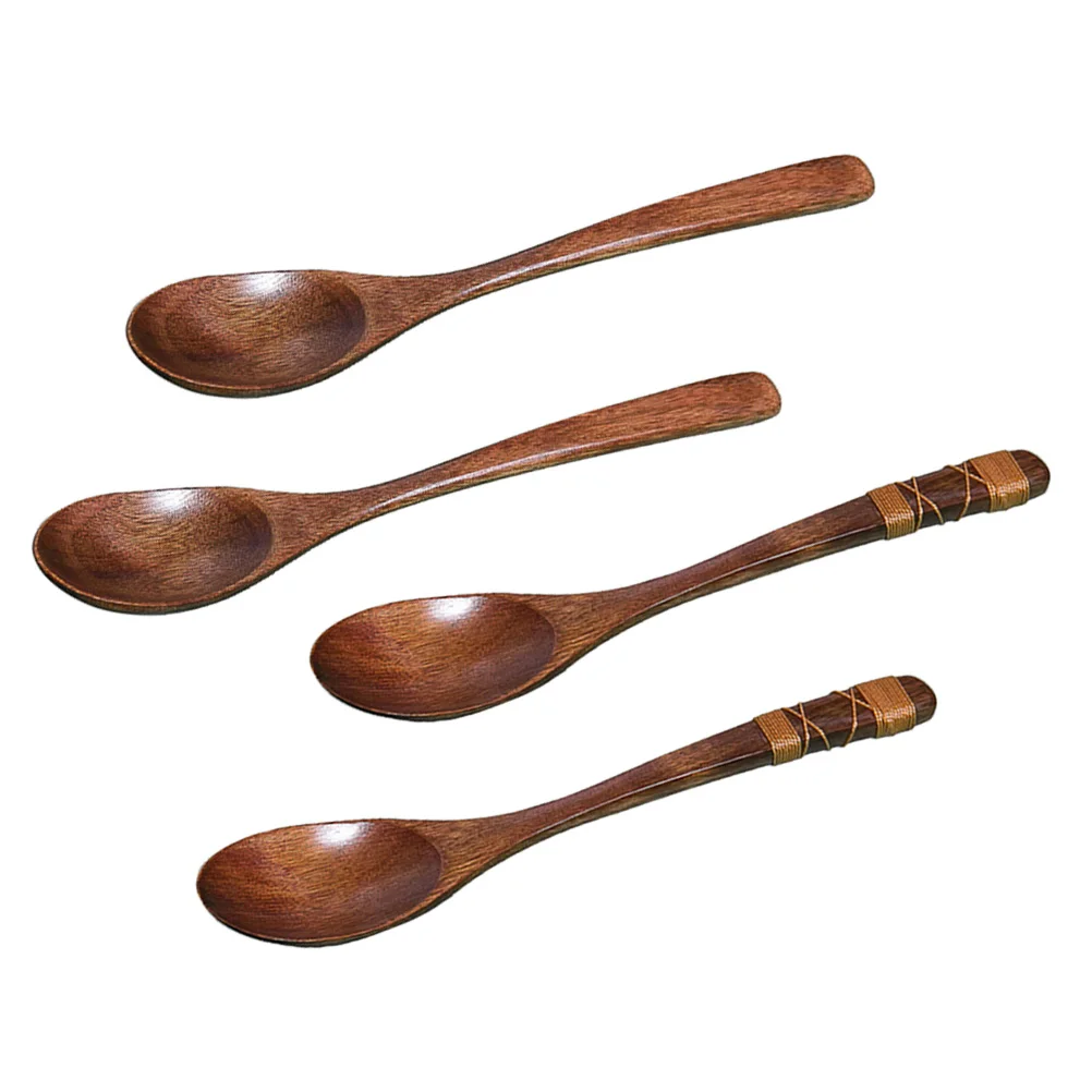 

4 Pcs Wooden Spoons Japanese Style Bamboo Color Reusable Vintage Soup Jam Stirring Eco Friendly Safe Non for Catering