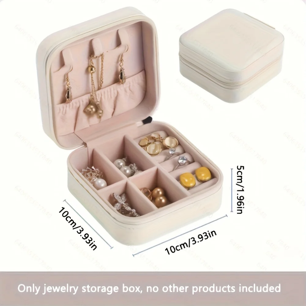 1PC Women's PU Leather Jewelry Box Multi-Functional Portable Rectangular Storage Ideal for Home Organization gallery 2