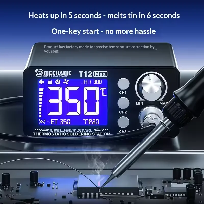 Mechanic T12 Max Digital Screen Soldering Station 75W Thermostatic 5 Seconds Fast Heating BGA Rework Station for PCB Welding