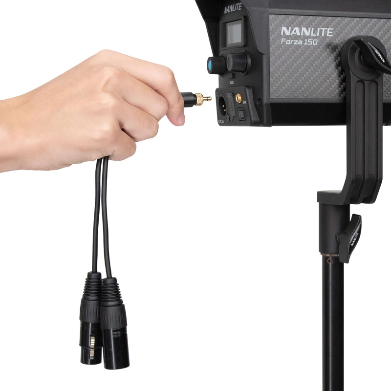 Nanlite CB-DMX-3.5C-1/2  cable adapts 3.5mm plug to standard 5-pin dual XLR connectors