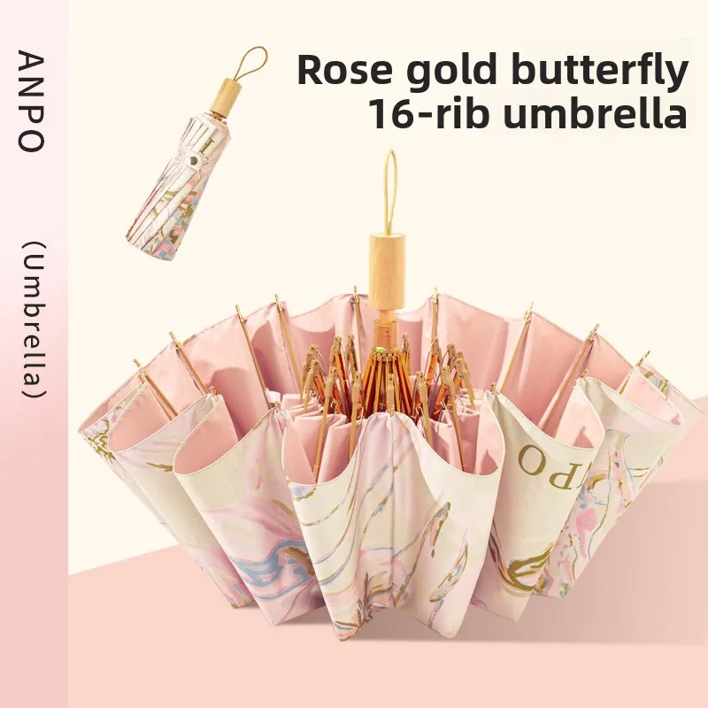 Reinforced and enlarged 16-rib sun-protection and UV-blocking women's dual-use sturdy colored rubber umbrella for sun and rain