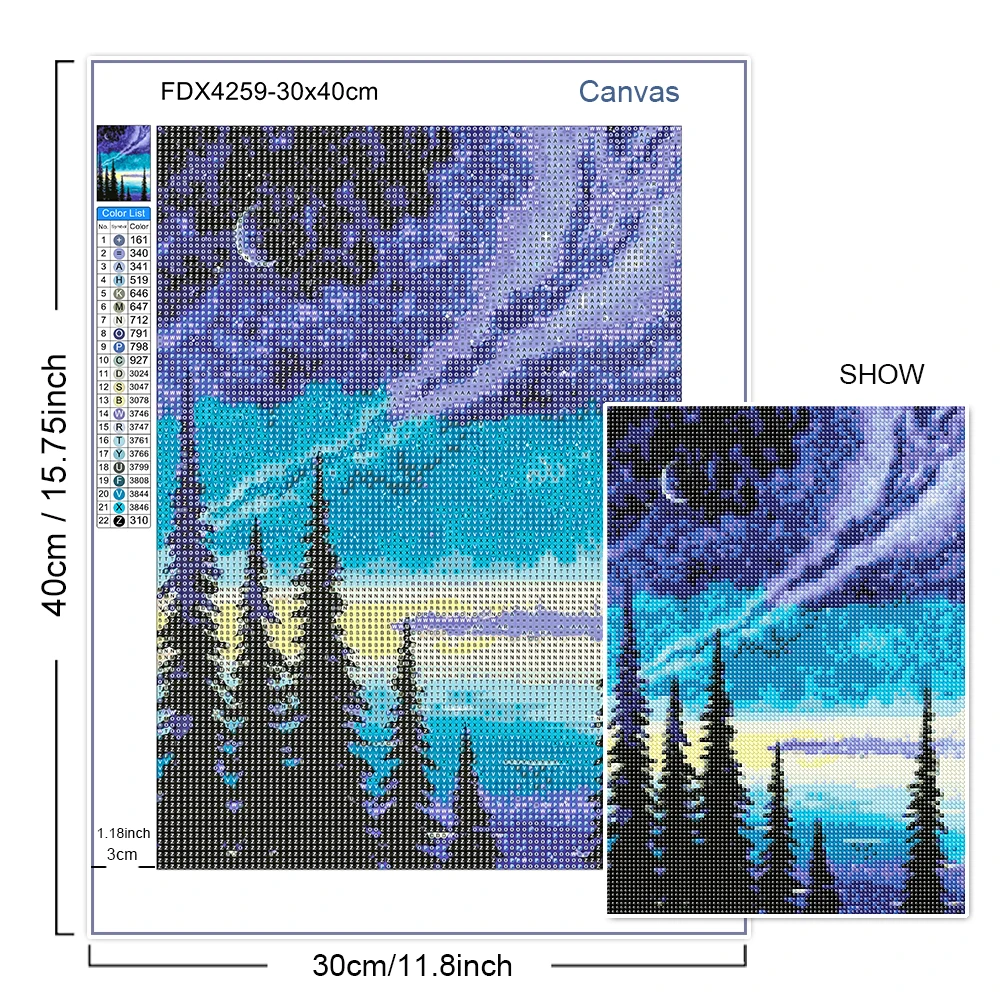 طقم طلاء ماسي على شكل بحيرة غروب الشمس، أضواء شمالية، فسيفساء مرصعة بالألوان المائية، منظر طبيعي لتزيين جدران المنزل، هدية يدوية