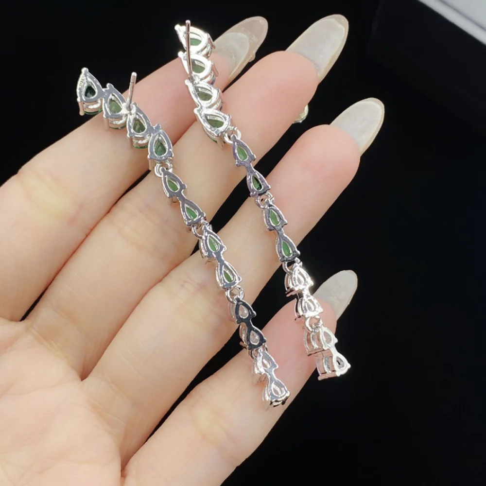 Luxury evening dress accessories European suit micro-inset zircon long super flash bride dress necklace earrings Two-piece set