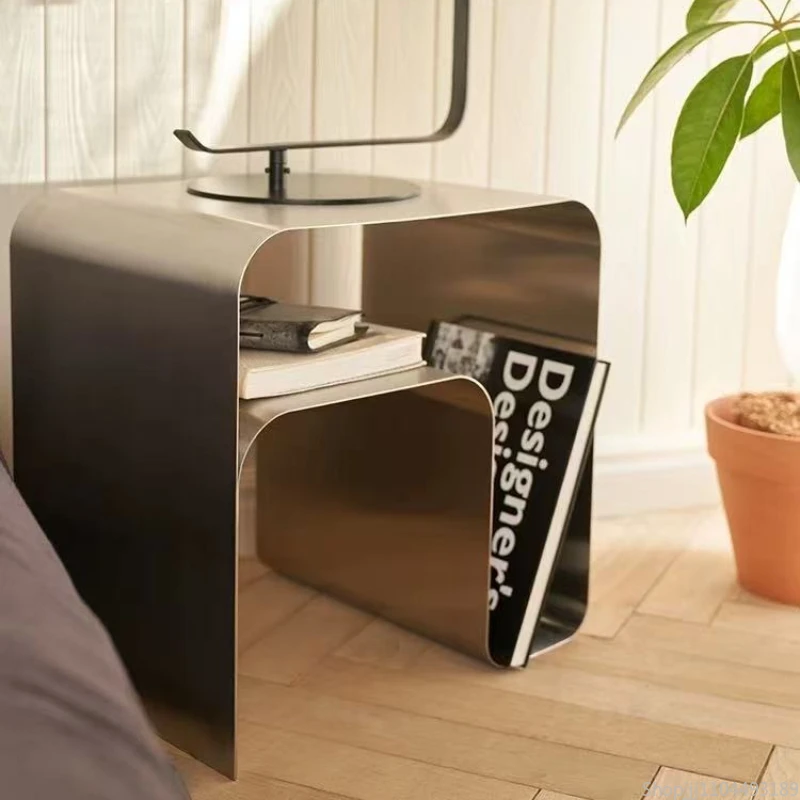 

Stainless Steel Nightstand Minimalist Side Table with Seamless Design, Vintage Industrial Bedroom Accent for Living Room