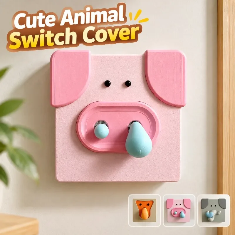 3D Printed Cartoon Animal Nose Switch Panel Cover for Chinese Standard Single Double Wall Switch Decorative Sticker Cute Home