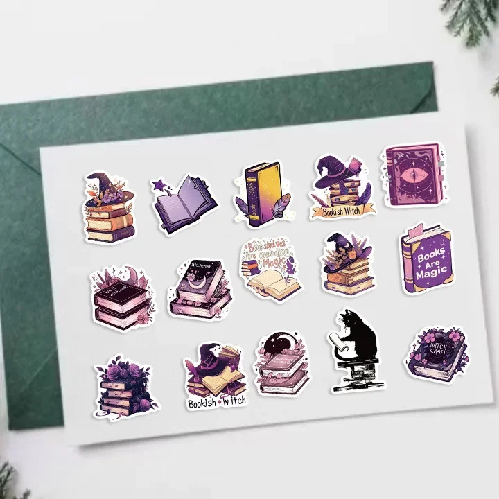 50PCS Purple Witch Books Reading Styles Graffiti Stickers For Luggage Phone Case Laptop Notebook Decals
