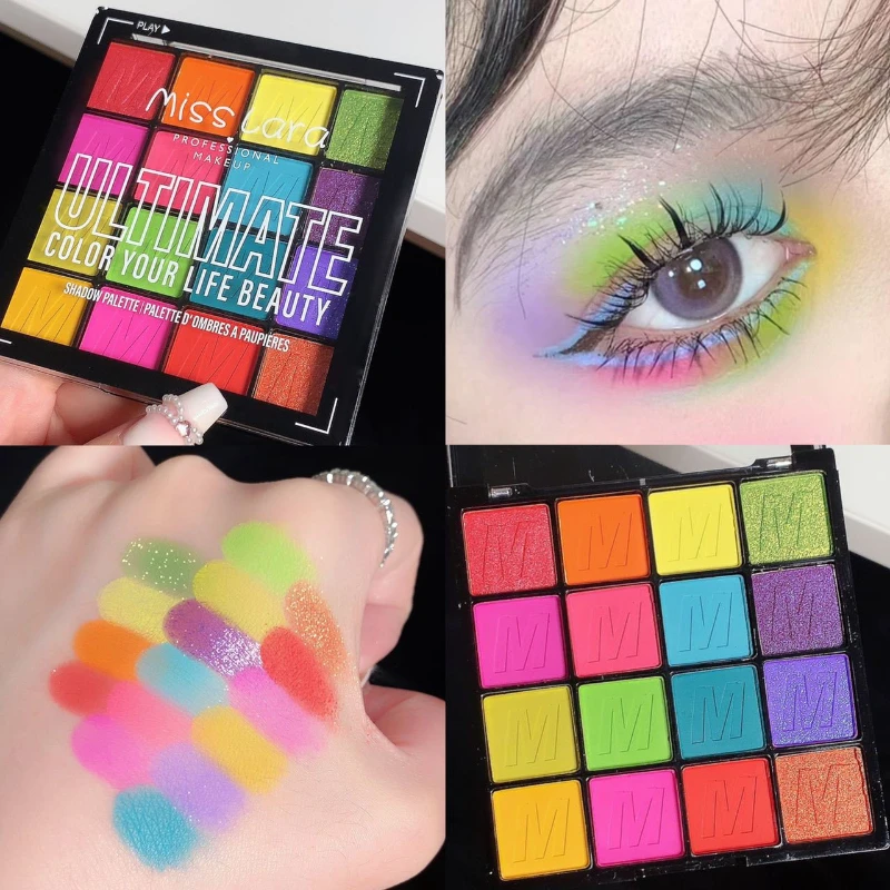 Placa de sombra de ojos de colores ricos, brillo nacarado, 16 colores, paleta de sombra definitiva, verde brillante, azul, maquillaje de ojos cosmético