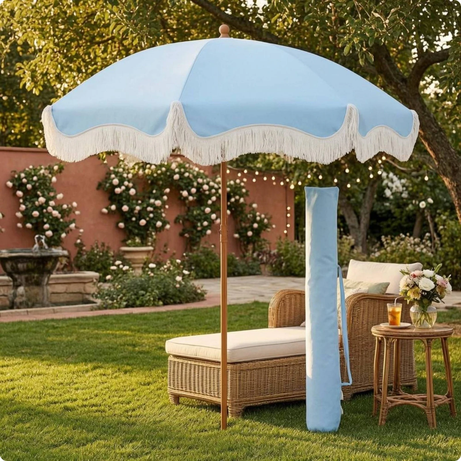 Fringed Sun Umbrella Pointed B - Outdoor Furniture Umbrella 评论和价格