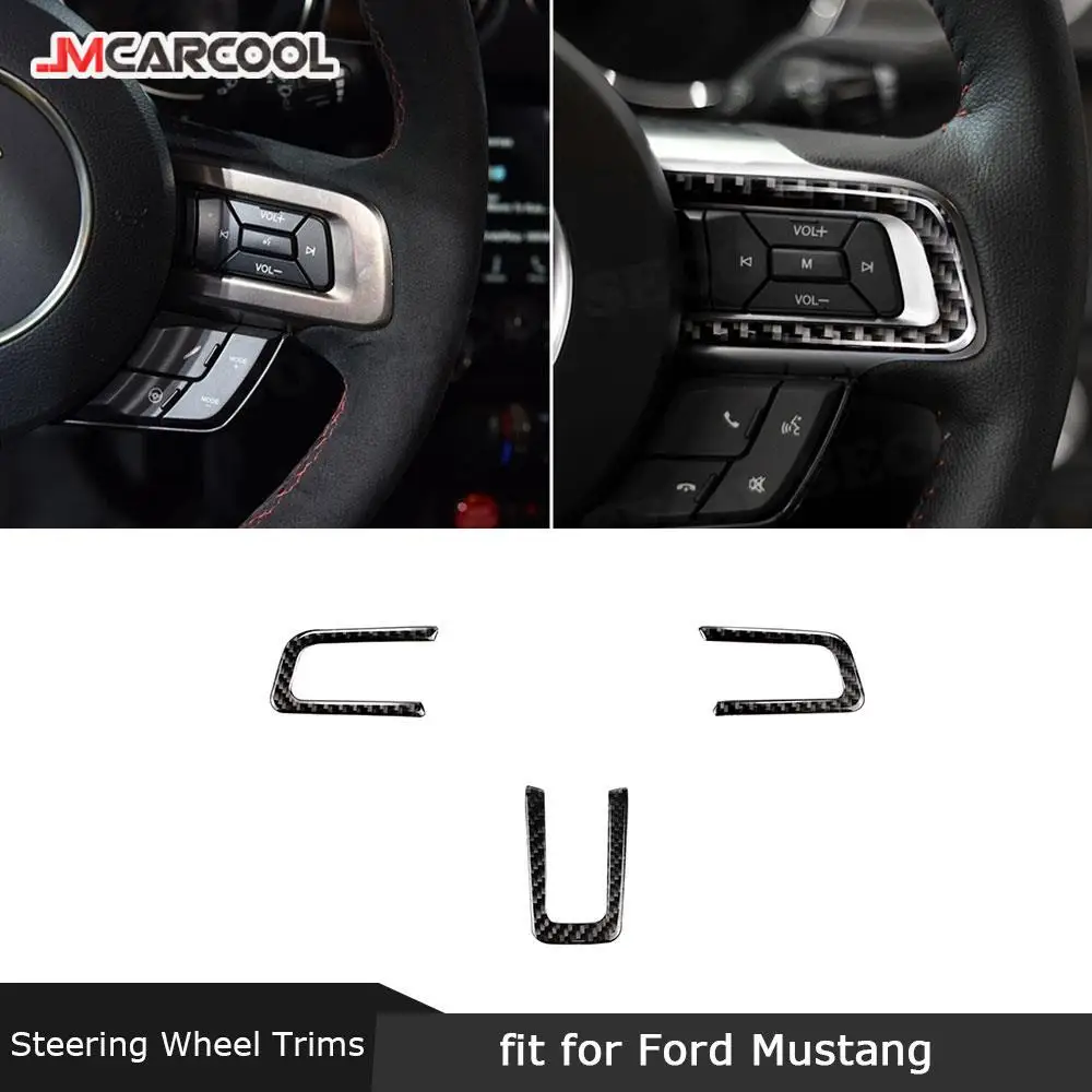 

Carbon Fiber Car Steering Wheel Key Button Frame Trim Sticker Covers For Ford Mustang 2015 -2019 Car Styling