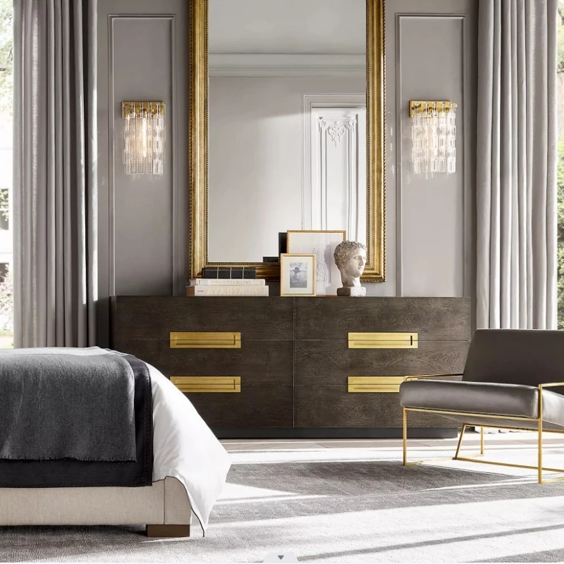 American retro solid wood bedroom chest modern simple light luxury living room drawer cabinet foyer entrance cabinet