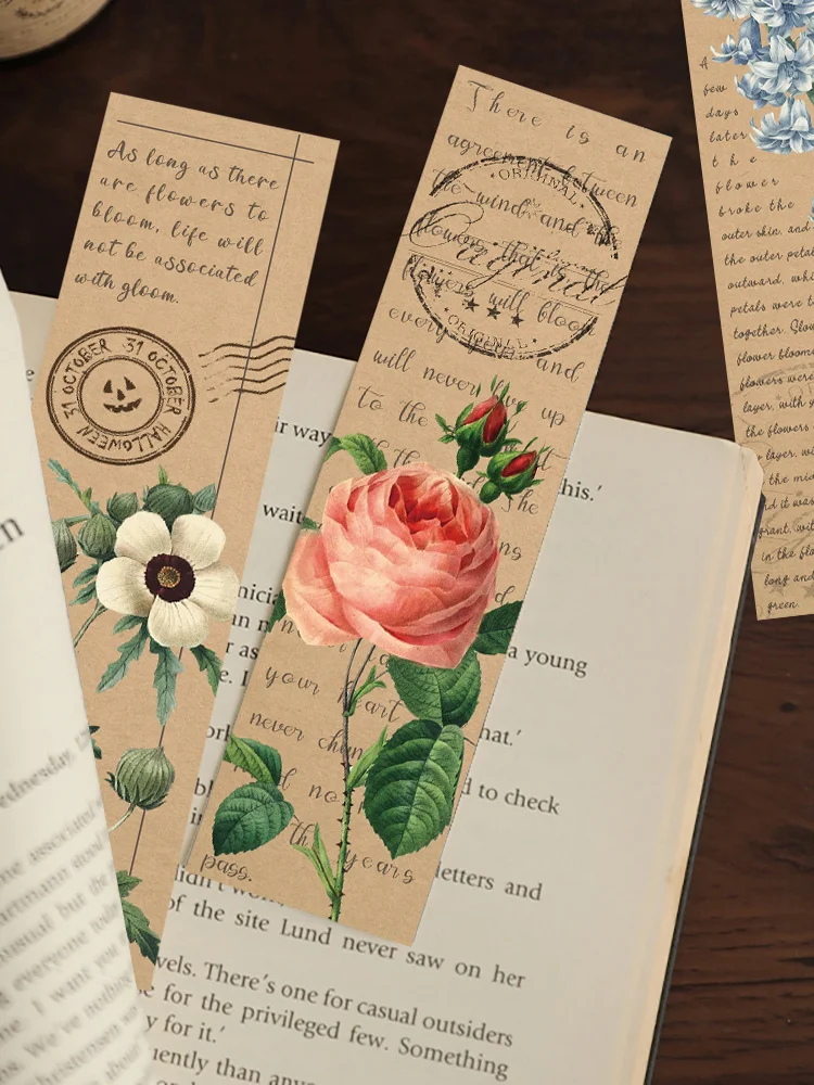 30pcs Vintage plants and flowers bookmarks Reading pages Books annotated paper cards Students Creative gift message cards