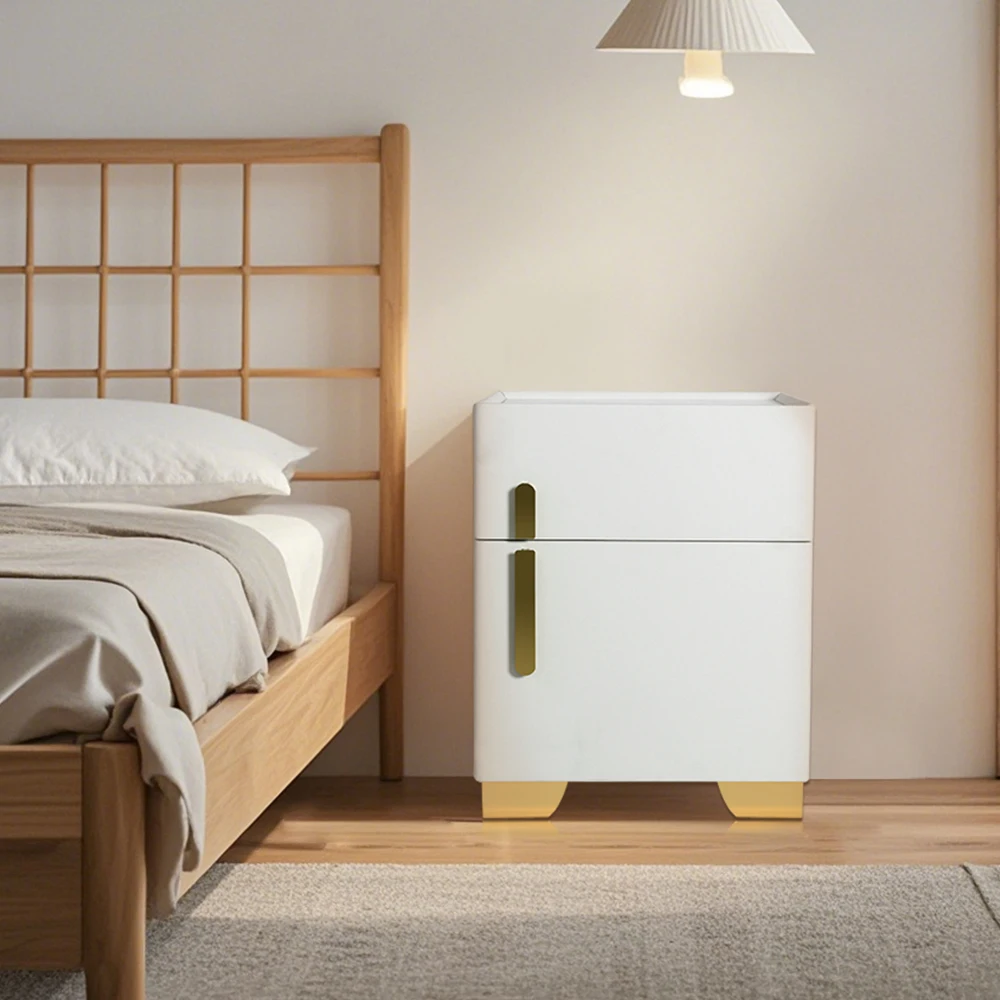 Luxury Leather Night Stand Bedside Table with Hidden Safe Multifunctional Socket for the Living Room and Bedroom at Home