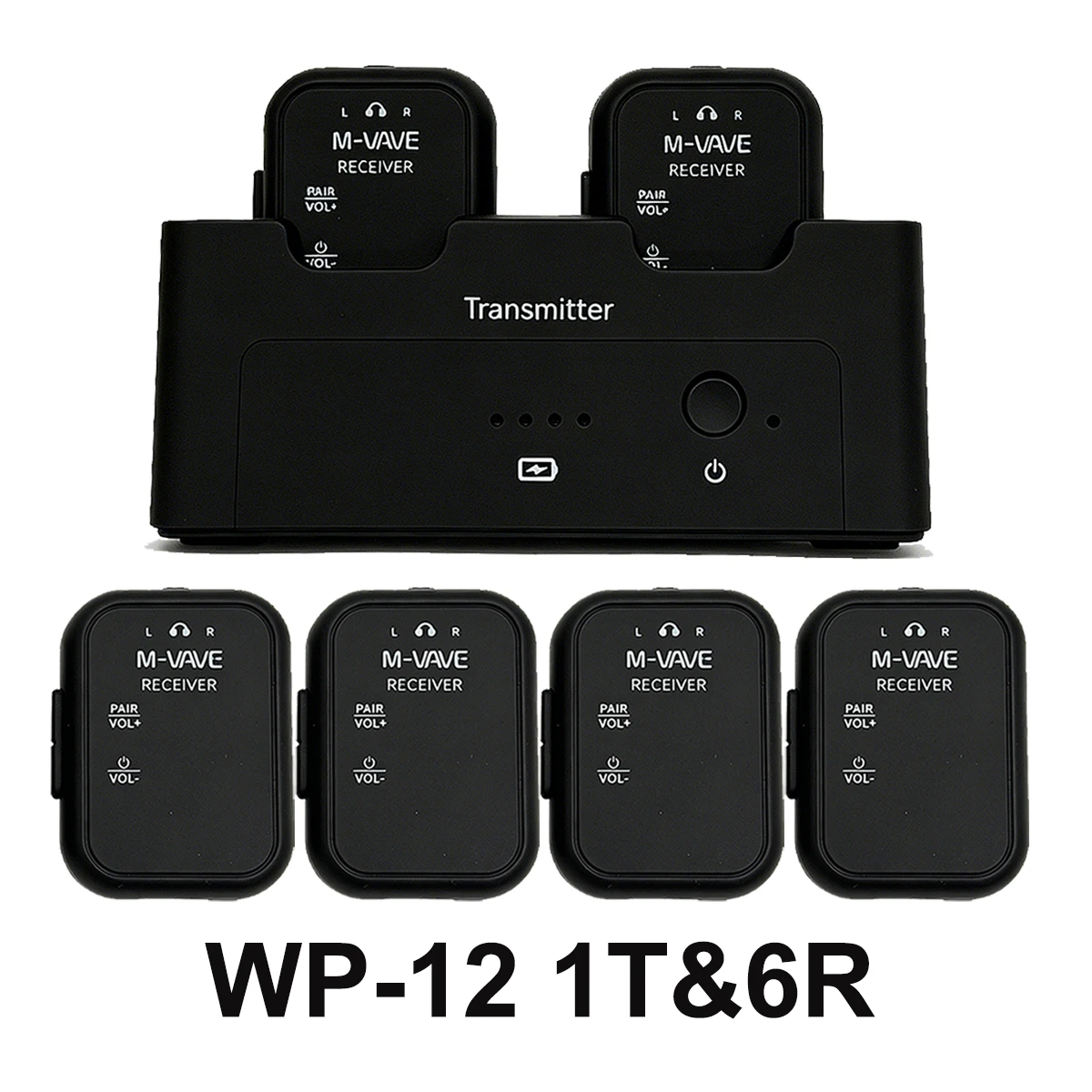 M-VAVE WP-12 1T6R Wireless Ear Monitor System – Ultra-Low 3ms Latency, 30m Range, 24bit/48kHz Lossless,  Low Latency, for Stage
