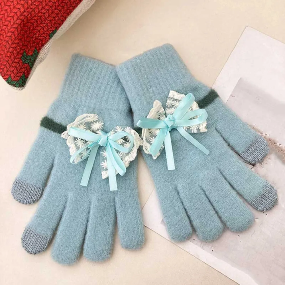 

Милые перчатки с бантом, удобные хлопковые варежки с сенсорным экраном, утолщенные теплые теплые зимние перчатки