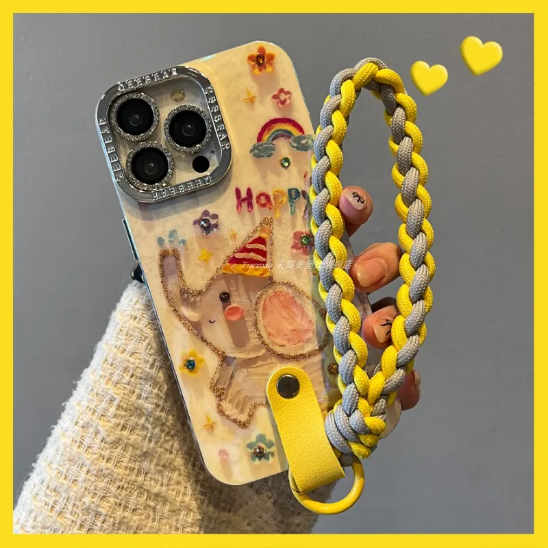 

Милый маленький слоненок, радужный браслет с бриллиантами, ремешок на руку для Apple 15promax, чехол для телефона iPhone 14pro, покрытие 13pro