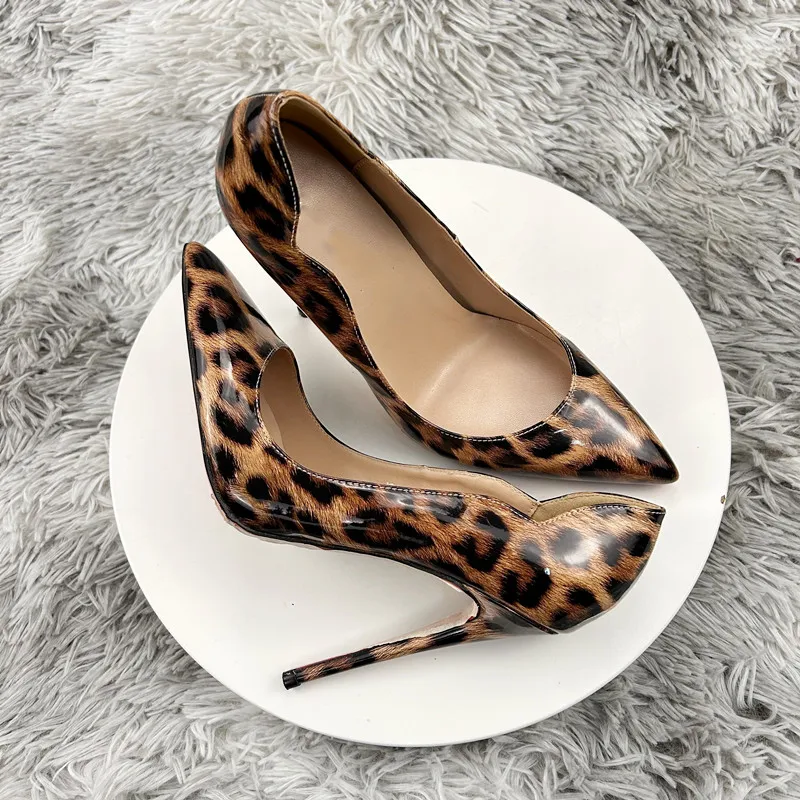 Tikicup Leopard Print Women Curl Wedged Pointy Toe High Heel Shoes Sexy Ladies Slip On Stiletto Pumps for Party 8cm 10cm 12cm