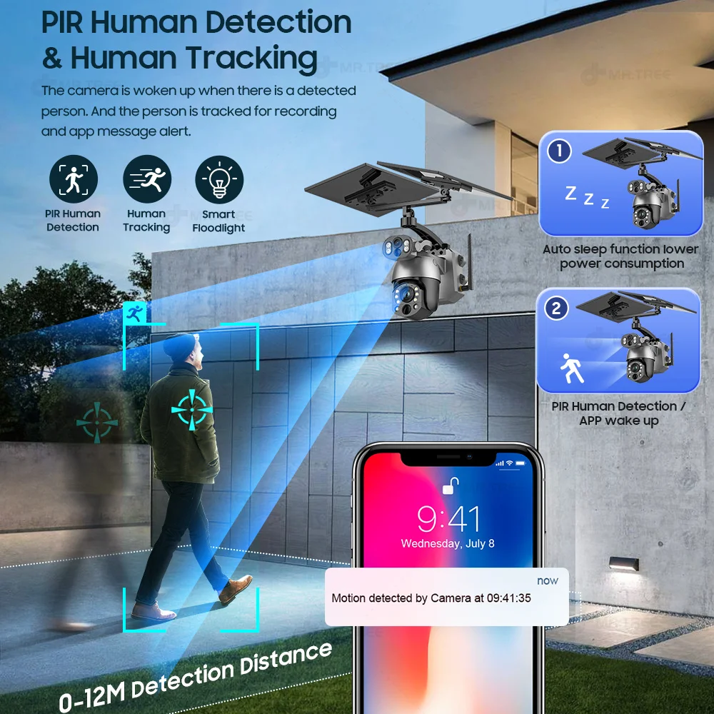 Wifi Surveillance Cameras Solar Energy 4G SIM 10MP 50x Zoom Outdoor Security Protection Cam PTZ Humanoid Tracking Night Vision image 3