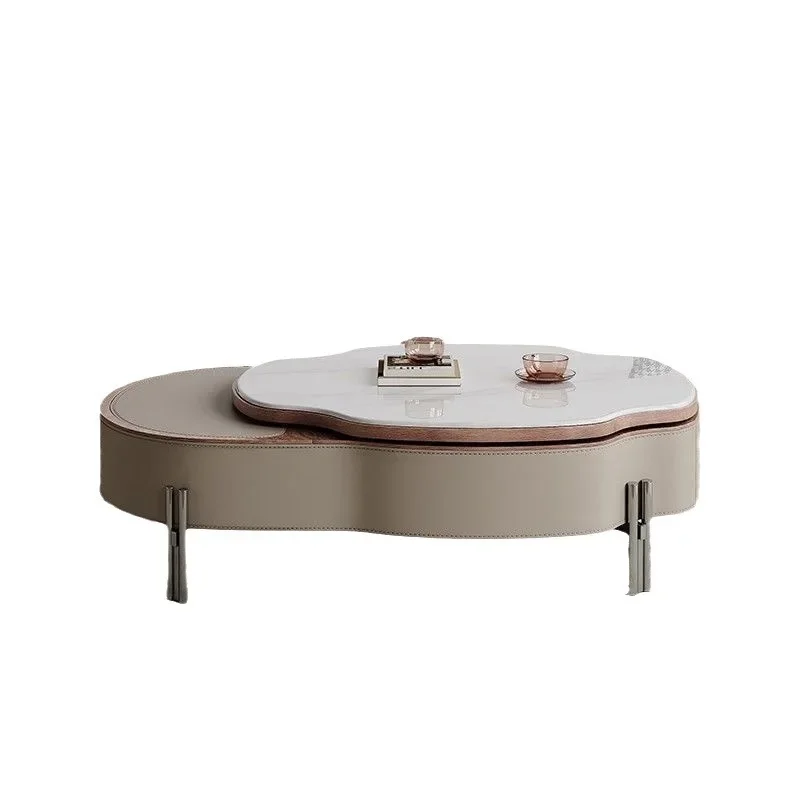 

Microcrystalline stone coffee table, rotating creative small apartment household saddle leather coffee table