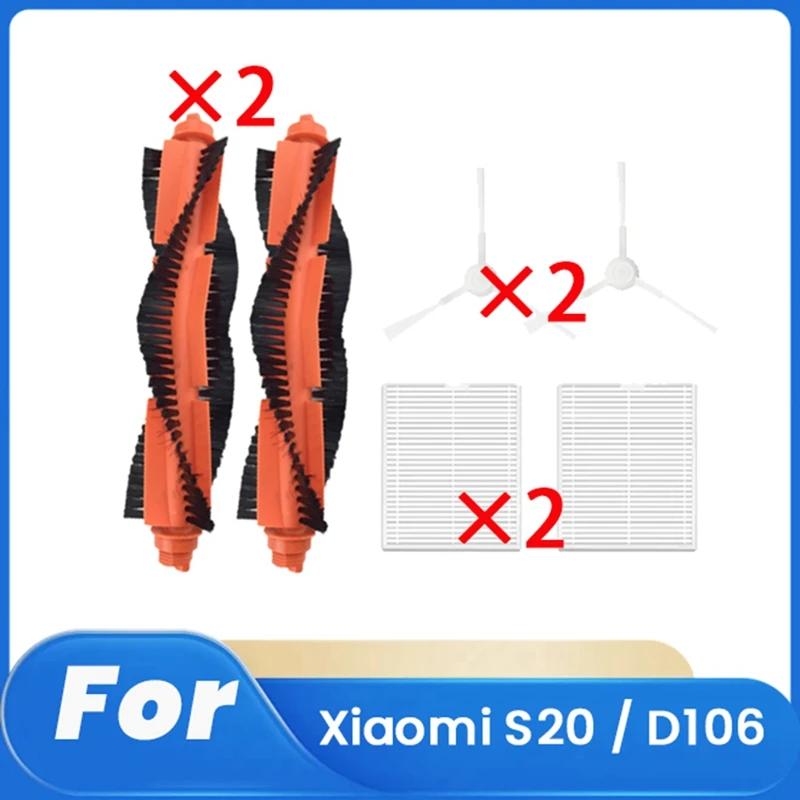 6Pcs Für Xiaomi S20 / D106 Kehren Roboter Zubehör Reiniger Teile Ersatz Wichtigsten Seite Pinsel Filter Set