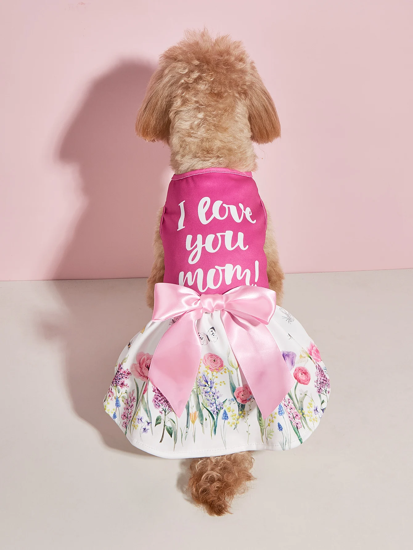 Dog Dress Girl Dog Sleeveless  Clothes Floral Pet Apparel Pink Bowknot Cat Clothing Puppy Dresses Doggy Costume Mothers\' Day