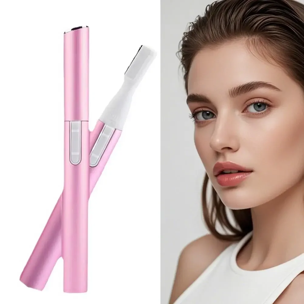 Recortador de vello facial todo en 1 con cuchillas enjuague para mujer, funciona con pilas para cejas, vello facial, nariz, oreja, aseo ligero